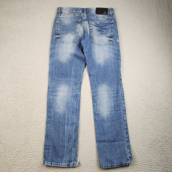 Men's Slim Fit Straight Leg Low Rise Blue Jeans Men's 30x32 Faded Distress Denim - Picture 2 of 14